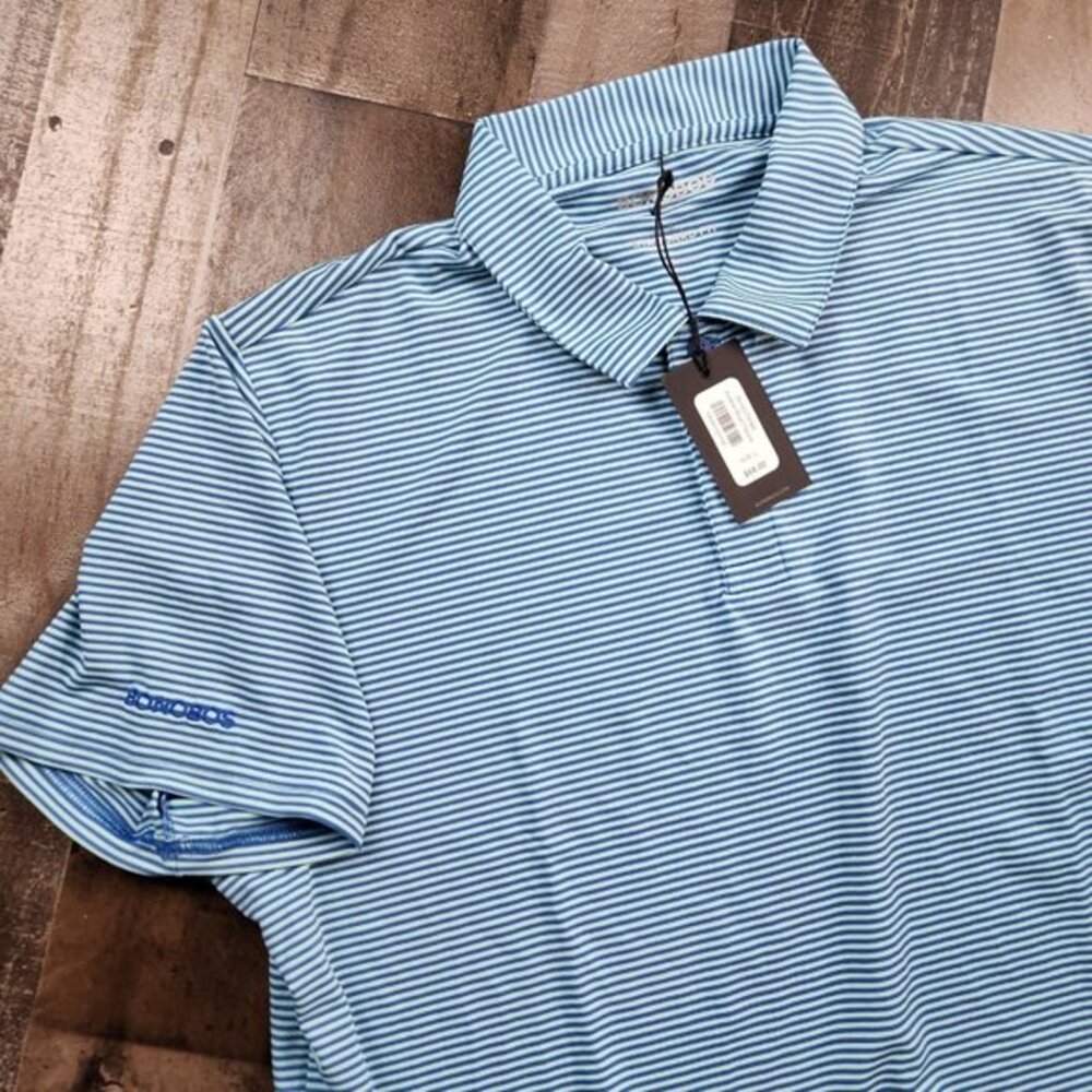 Bonobos Light Blue and White Striped Polo